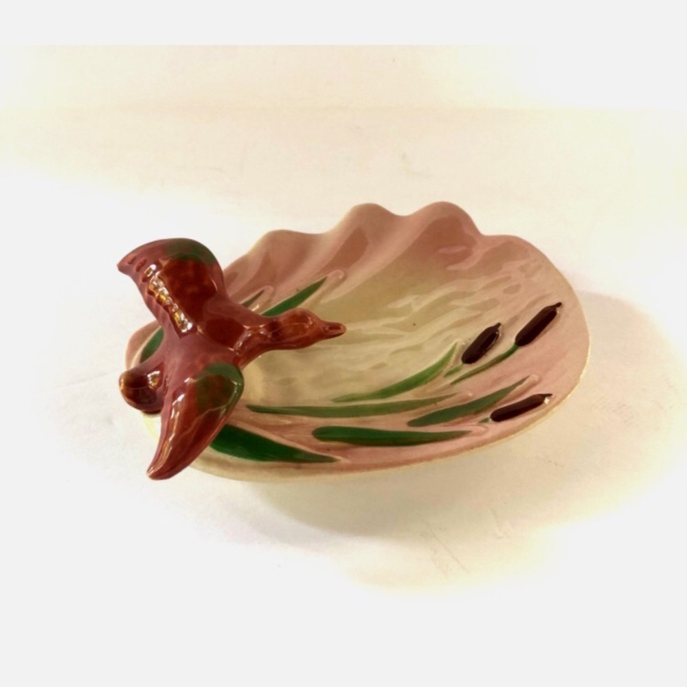 Vintage OPCO Pottery Duck Pond Cattail Trinket Dish Zanesville OH